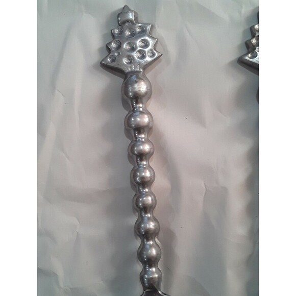 Vintage Salad Servers, Pair Silvertone Heavy Duty, Holiday Themed - Picture 2 of 4